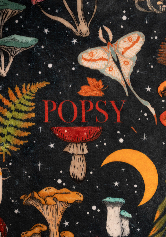 Pop-under Woodland Mushroom Print Plush Blanket