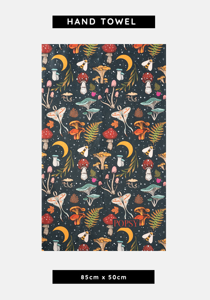 Front view of Woodland Mushroom Print Hand Towel