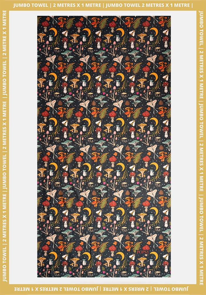 Front view of Woodland Mushroom Print Jumbo Bath Sheet