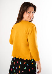 Mustard Fine Knit Scallop Cardigan