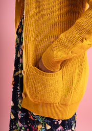 Mustard Long Line Cable Sleeve Cardigan