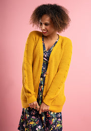 Mustard Long Line Cable Sleeve Cardigan