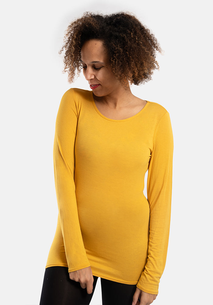 Third angle of Mustard Long Sleeve Round Neck Top
