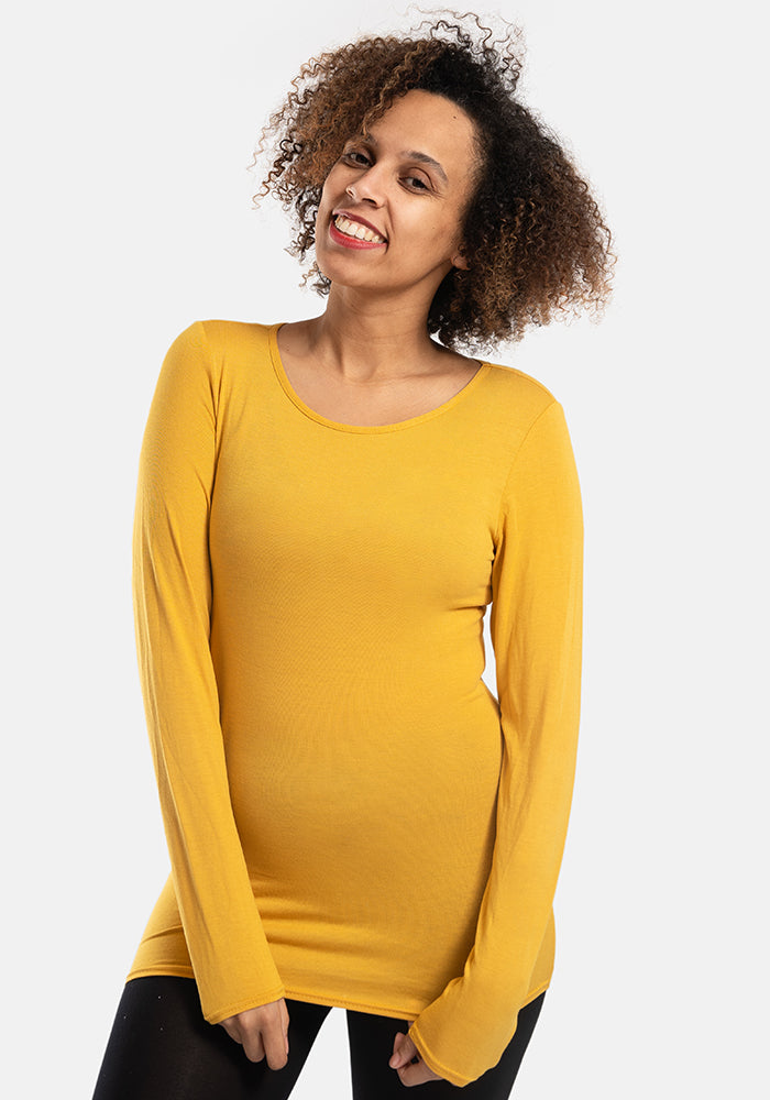 Second angle of Mustard Long Sleeve Round Neck Top