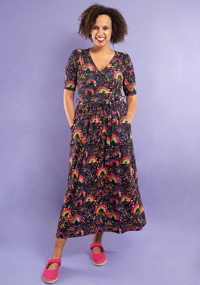 Mya Multi Coloured Animal & Rainbow Print Midaxi Dress