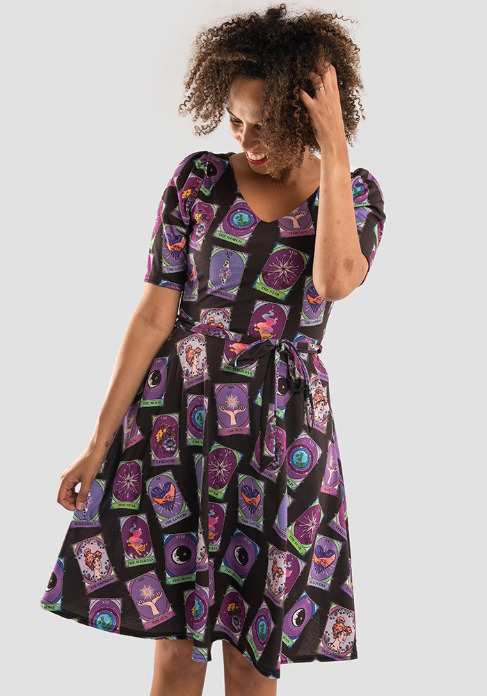 Mystic Tarot Card Print Full Skirt Dress