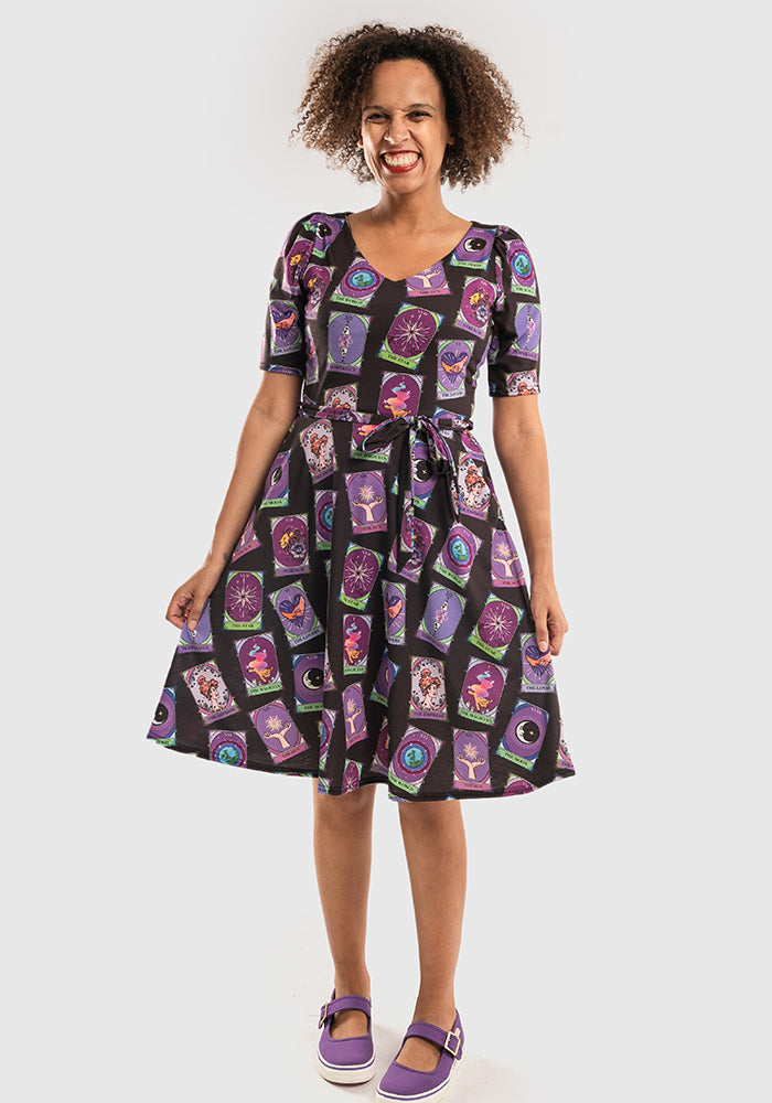 Mystic Tarot Card Print Full Skirt Dress