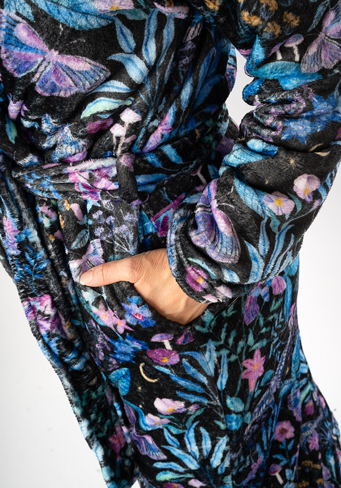 Third angle of Mystical Moth Print Hooded Dressing Gown