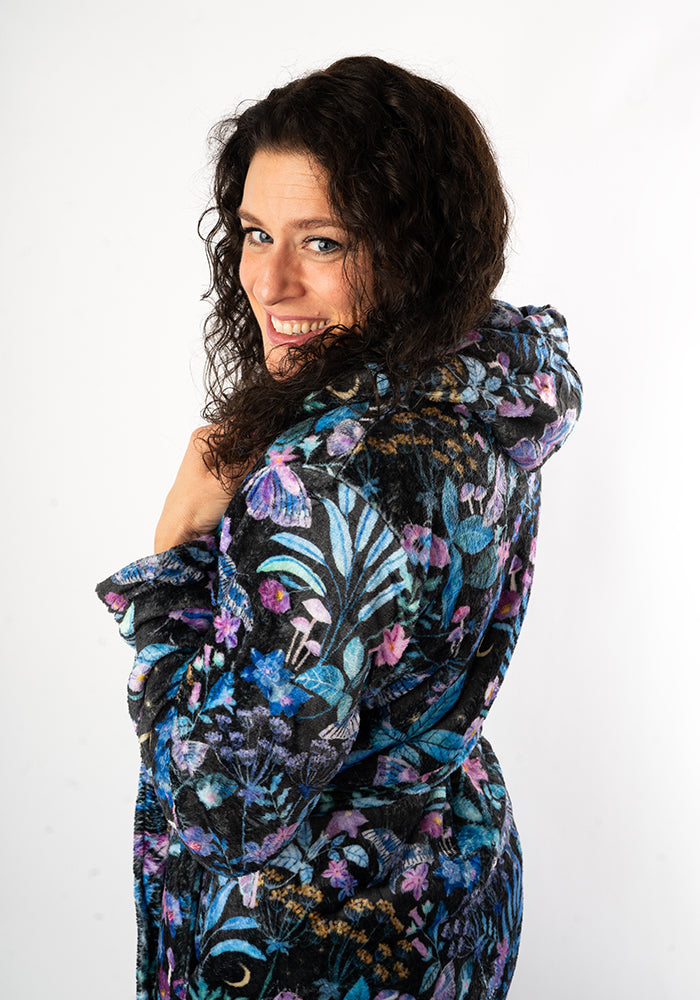 Mystical Moth Print Hooded Dressing Gown