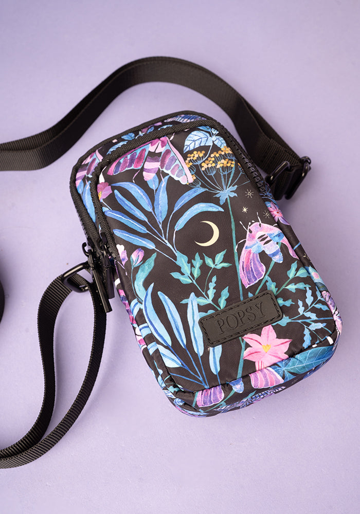 Fifth angle of Mystical Moth Print Phone Pocket Bag