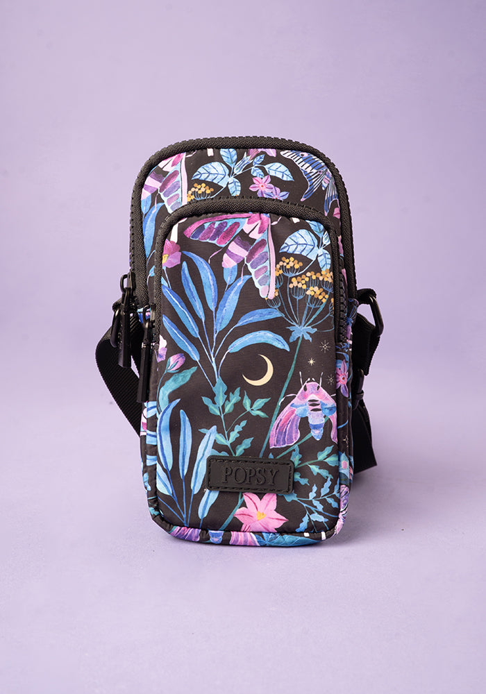 Fourth angle of Mystical Moth Print Phone Pocket Bag