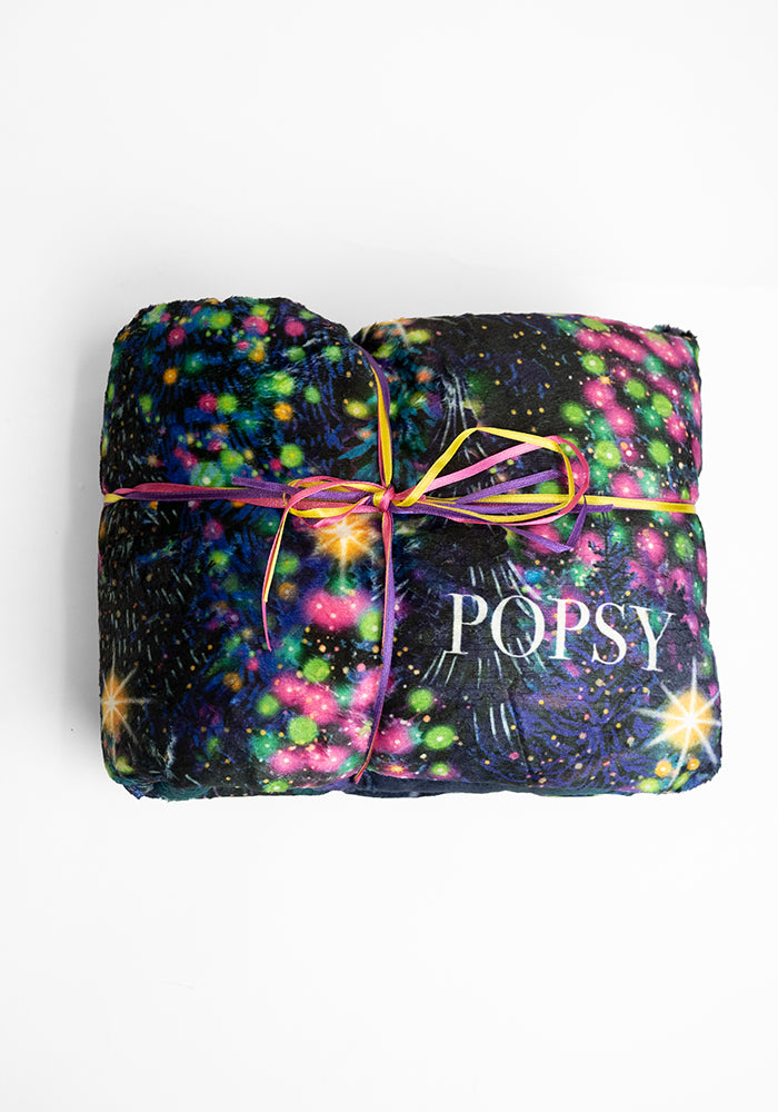 Navy Northern Lights Print Plush Throw Blanket (Pop-Under)