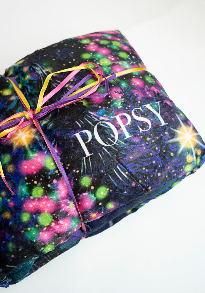 Navy Northern Lights Print Plush Throw Blanket (Pop-Under)