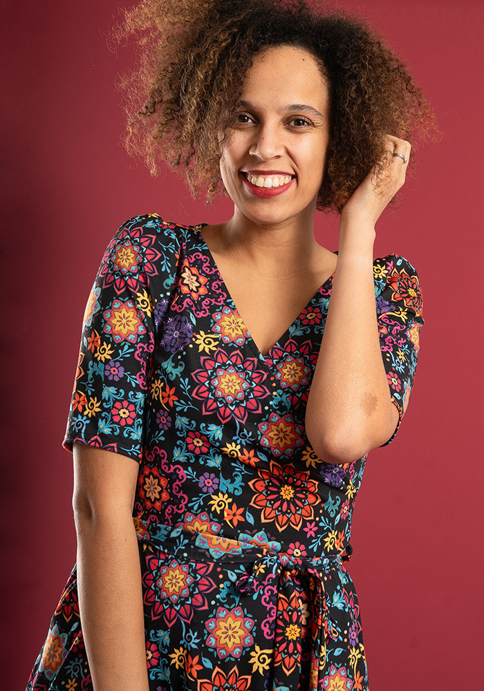 Nahla Bright Painted Tile Print Tiered Hem Midaxi Dress