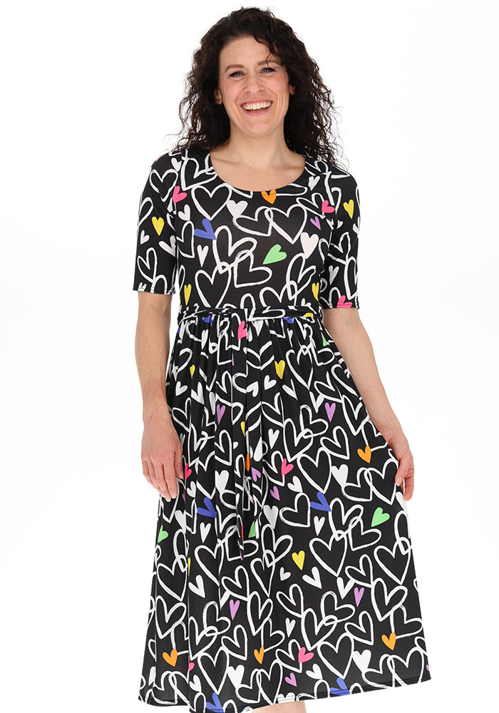 Naomi Doodle Hearts Print Midi Dress