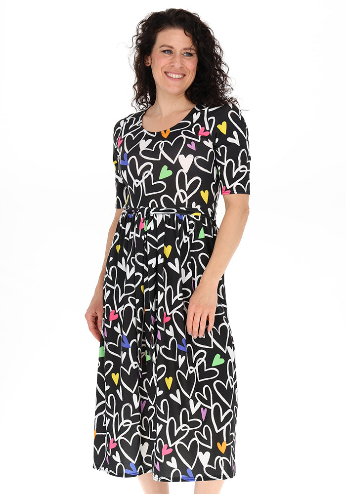 Naomi Doodle Hearts Print Midi Dress