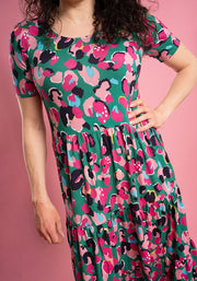 Nash Bright Animal Print Tiered Hem Viscose Midi Dress