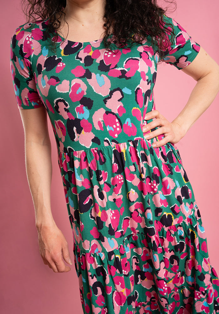Nash Bright Animal Print Tiered Hem Viscose Midi Dress
