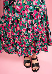 Nash Bright Animal Print Tiered Hem Viscose Midi Dress