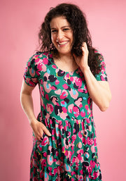Nash Bright Animal Print Tiered Hem Viscose Midi Dress