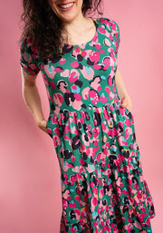 Nash Bright Animal Print Tiered Hem Viscose Midi Dress