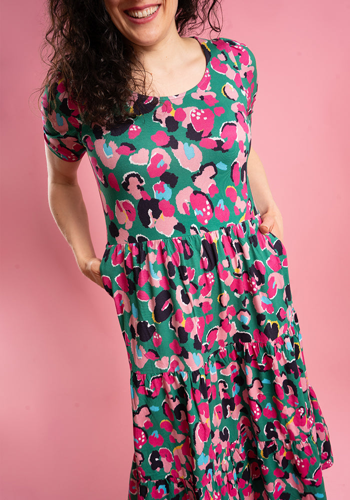 Nash Bright Animal Print Tiered Hem Viscose Midi Dress