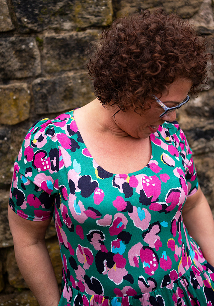 Nash Bright Animal Print Tiered Hem Viscose Midi Dress