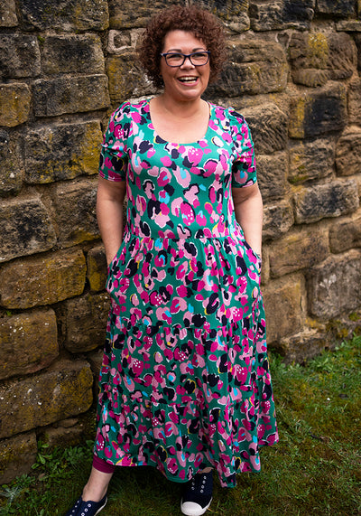Nash Bright Animal Print Tiered Hem Viscose Midi Dress
