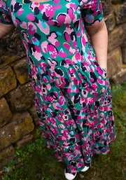 Nash Bright Animal Print Tiered Hem Viscose Midi Dress
