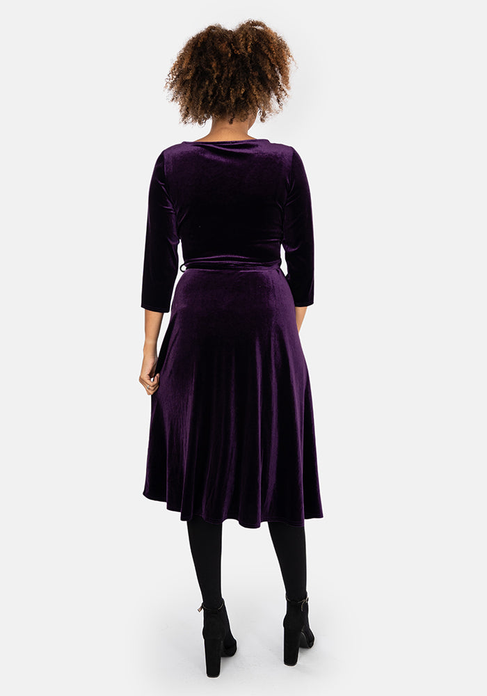 Natalya Purple Velvet Midi Dress