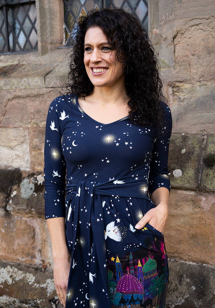 Carolus Nativity Border Print Cotton Dress