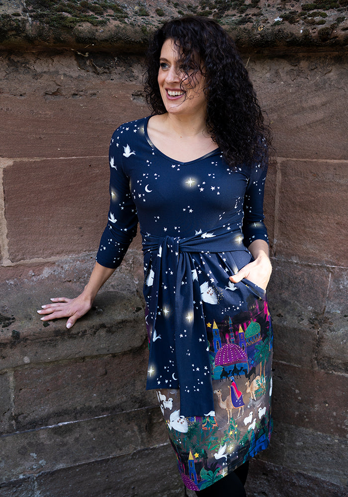 Carolus Nativity Border Print Cotton Dress