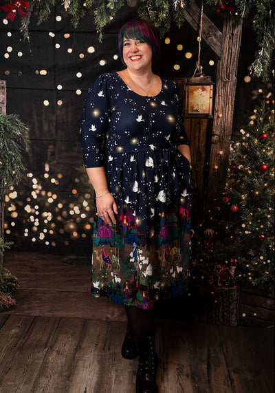 Josephine Nativity Border Print Cotton Midi Dress