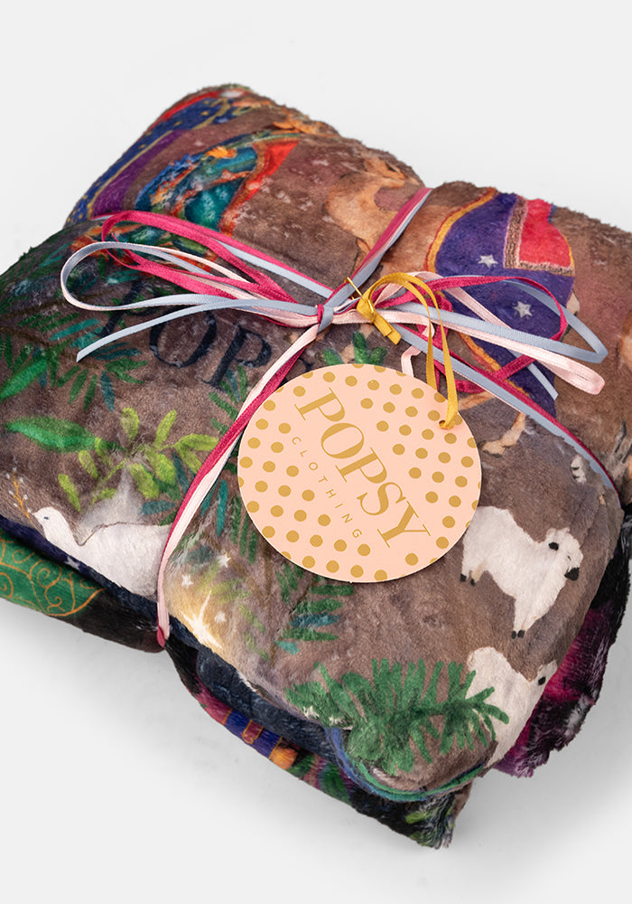 Pop-under Nativity Scene Print Plush Blanket
