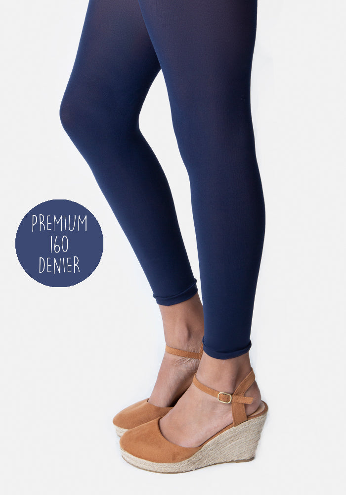 Front view of 160 Denier Opaque Premium Footless Tights (Navy)