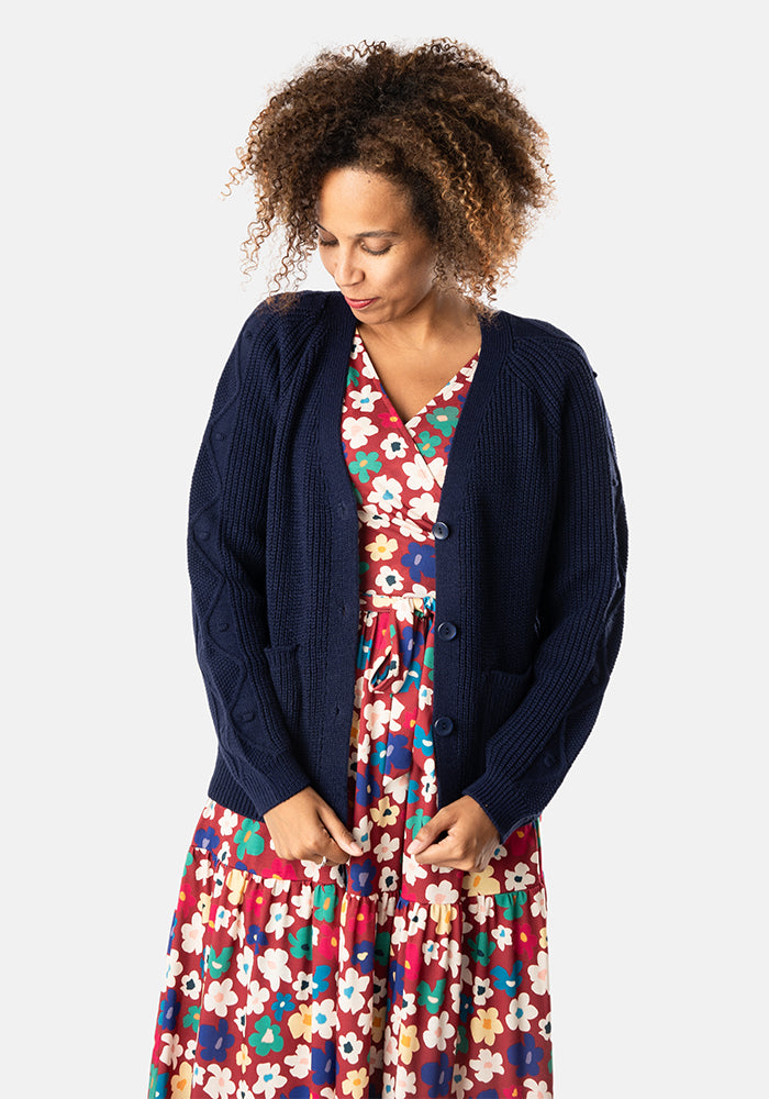 Keegan Stencil Flower Print Tiered Hem Midi Dress