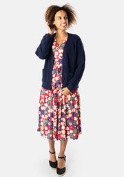 Keegan Stencil Flower Print Tiered Hem Midi Dress