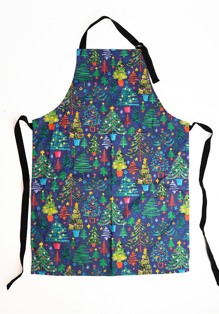Navy Christmas Trees Print Apron