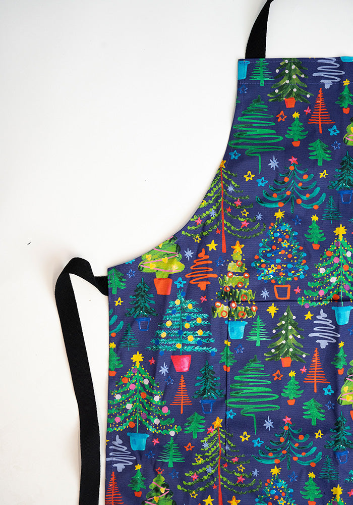 Navy Christmas Trees Print Apron
