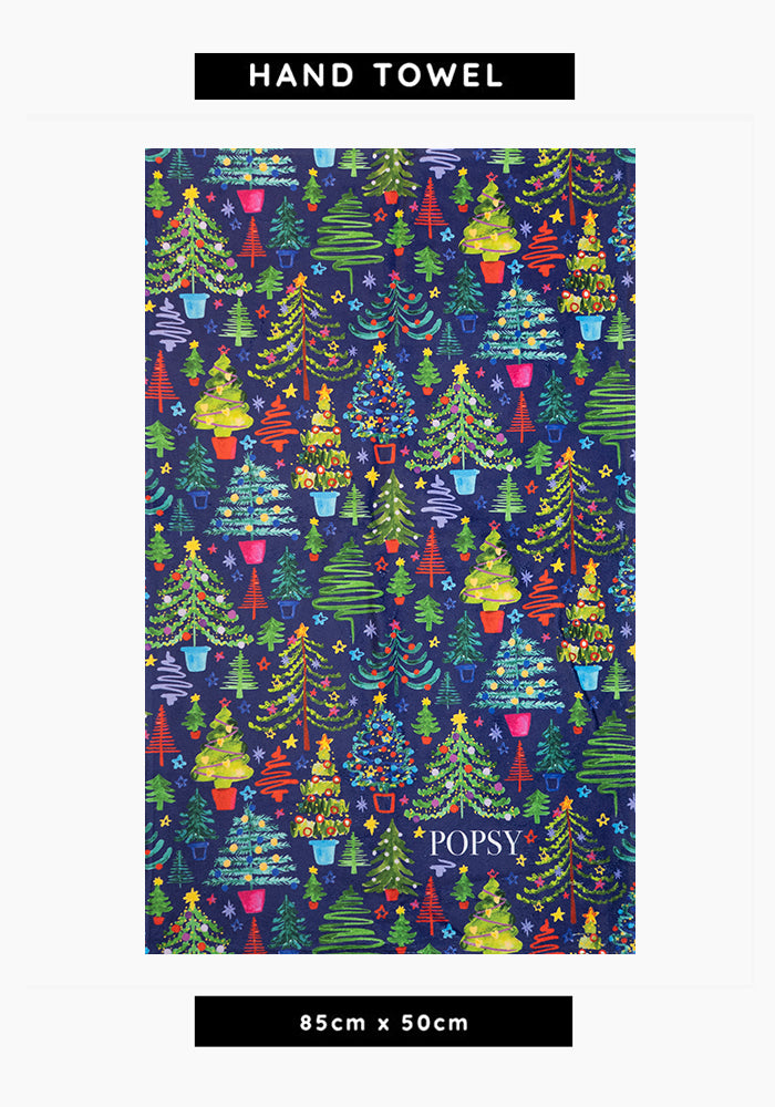 Navy Christmas Trees Print Hand Towel