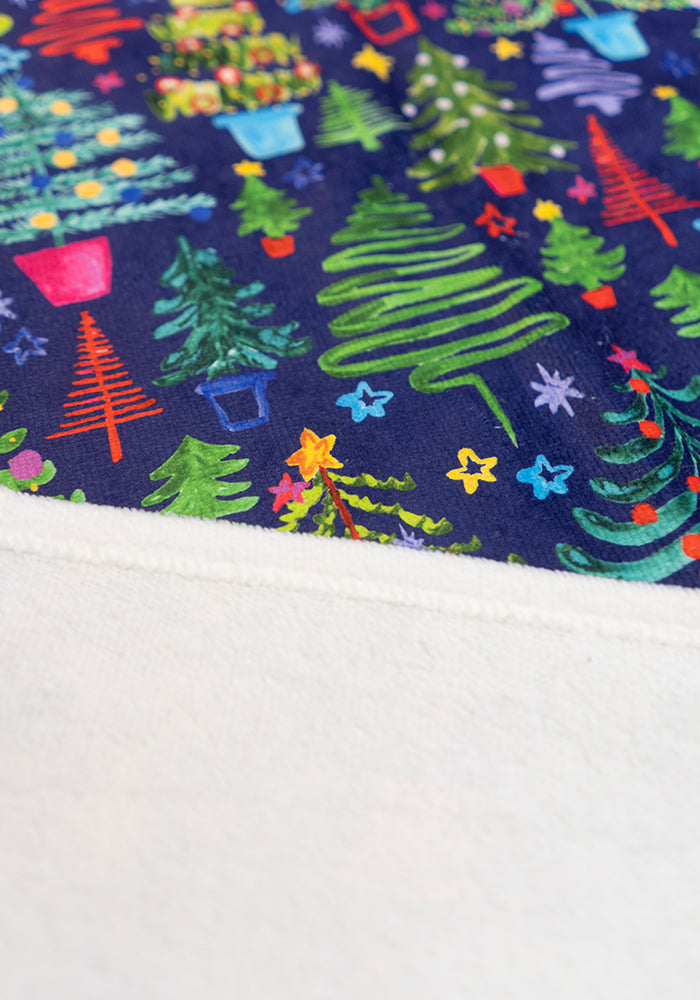 Navy Christmas Trees Print Hand Towel