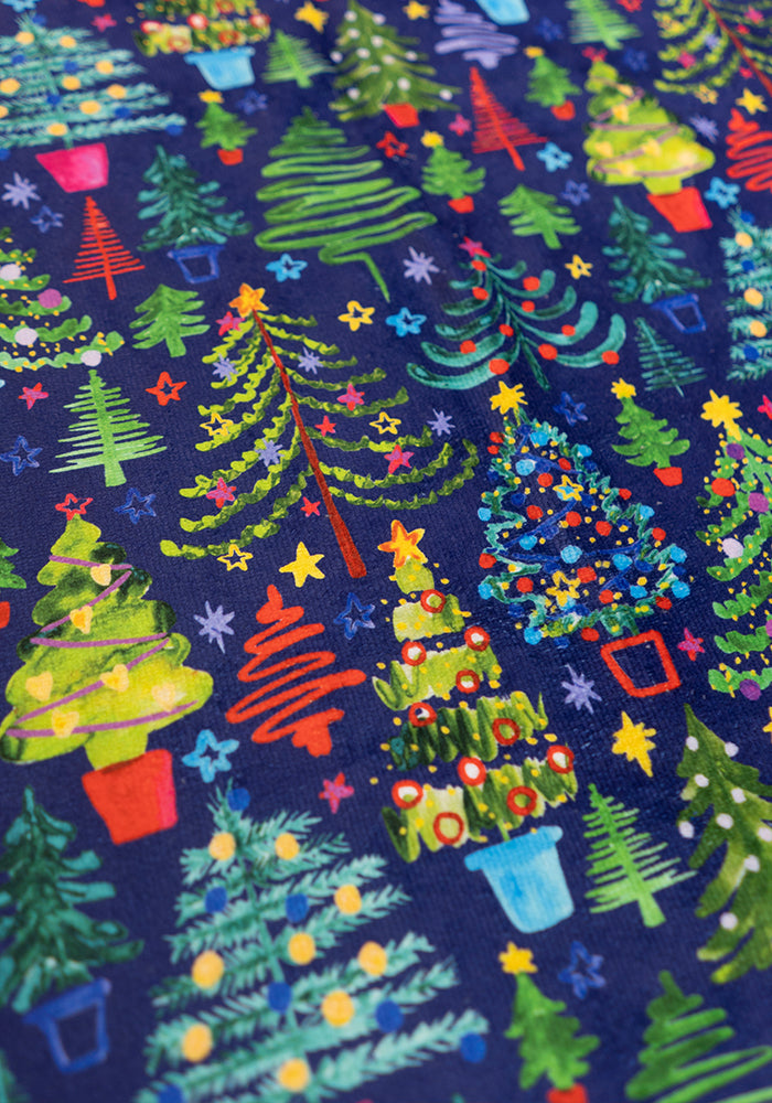 Navy Christmas Trees Print Hand Towel