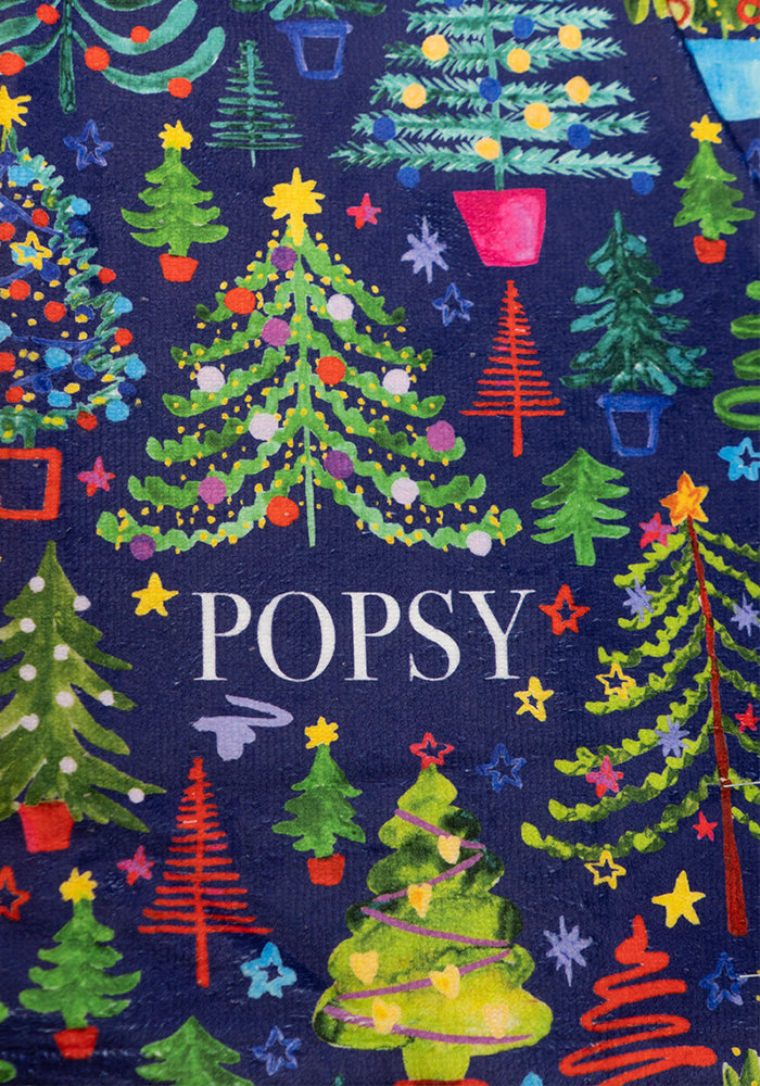 Navy Christmas Trees Print Hand Towel