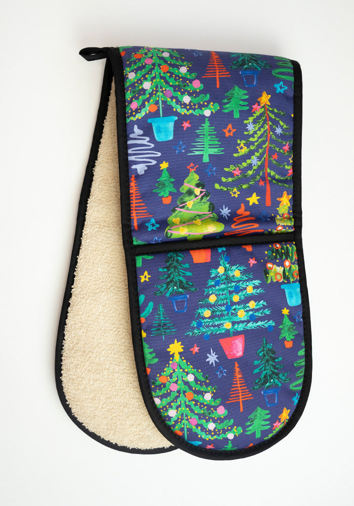 Navy Christmas Trees Print Oven Glove
