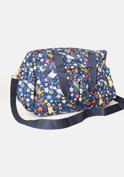 Navy Dog Garden Print Holdall