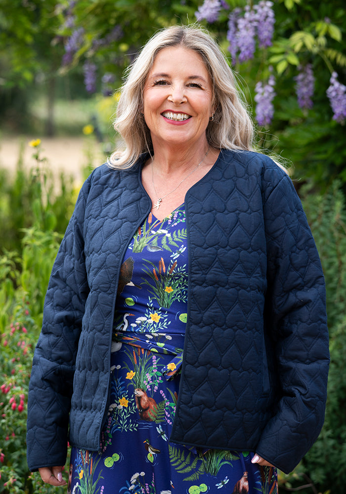 Navy Heart Stitch Quilted Jacket for Women
