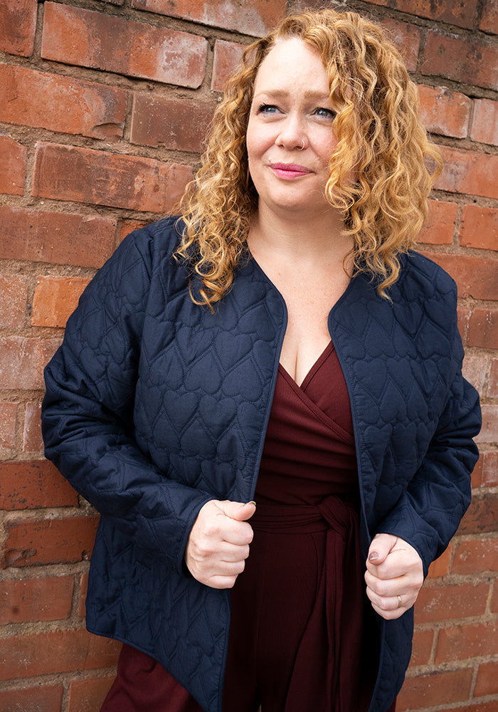 Navy Heart Stitch Quilted Jacket for Women