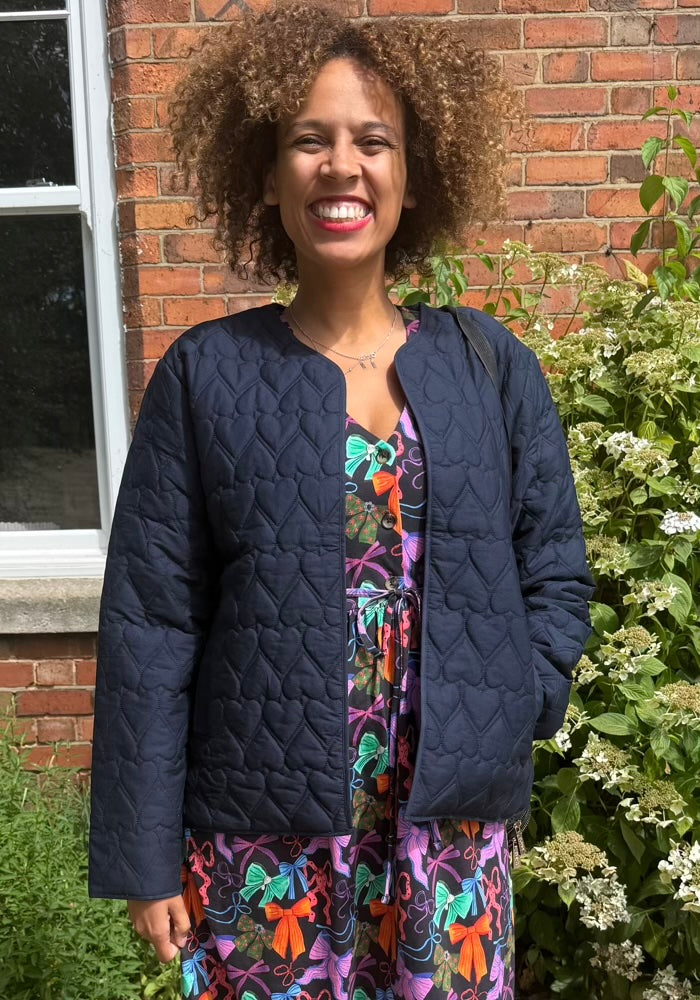 Navy Heart Stitch Quilted Jacket for Women