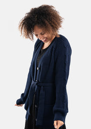 Navy Long Line Cable Sleeve Cardigan
