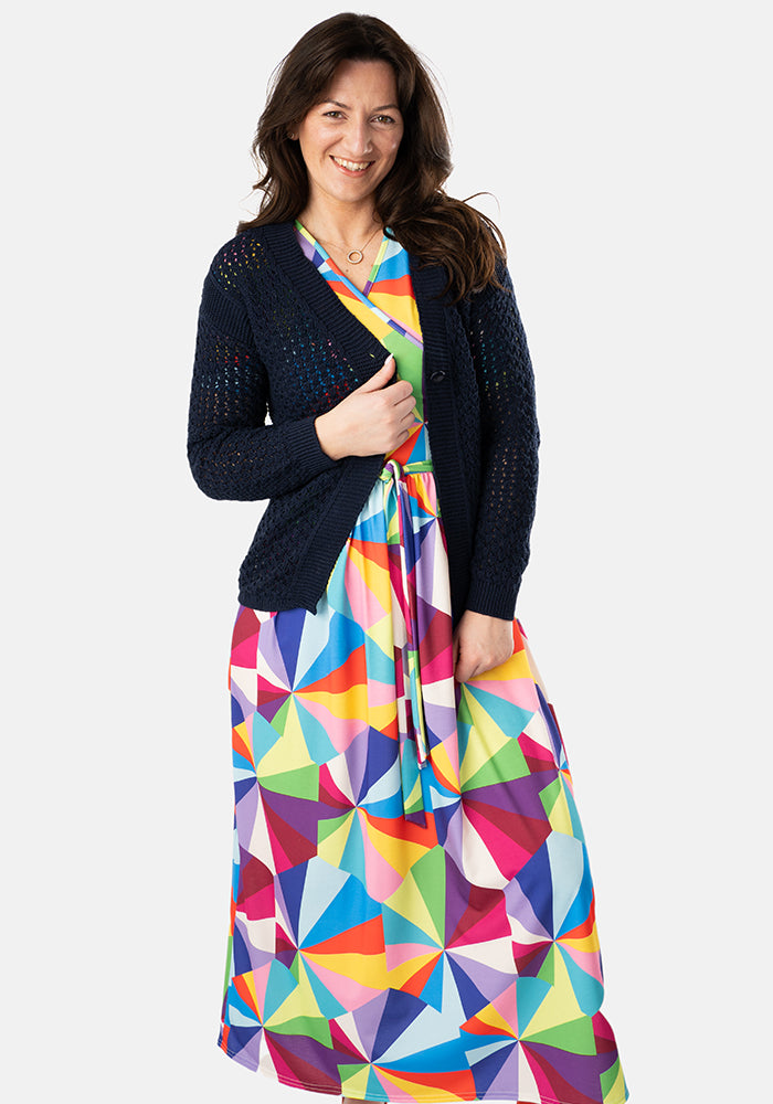 Third angle of Navy Open Knit Cardigan